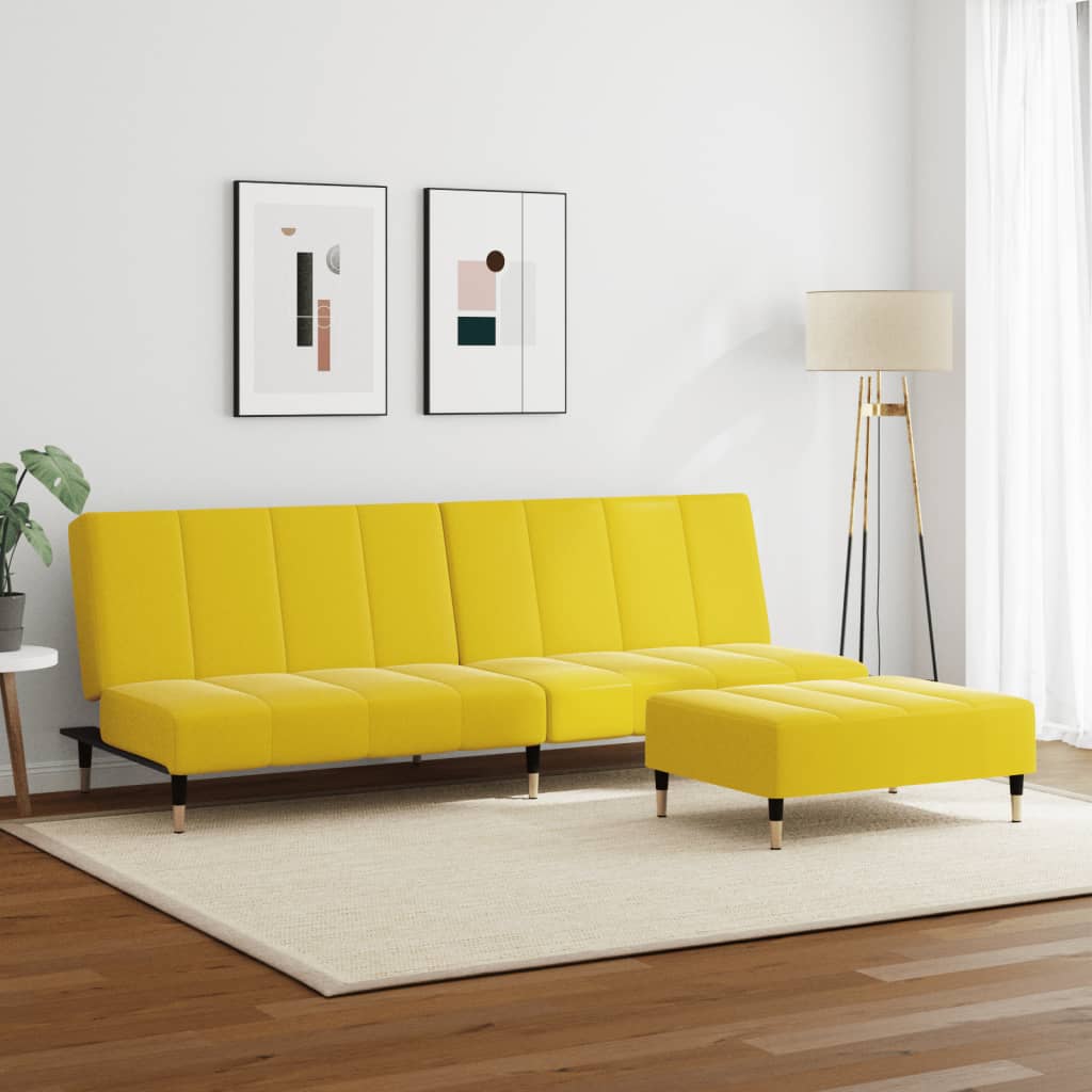 Divano Letto 2 Posti con Sgabello Giallo in Velluto - homemem39