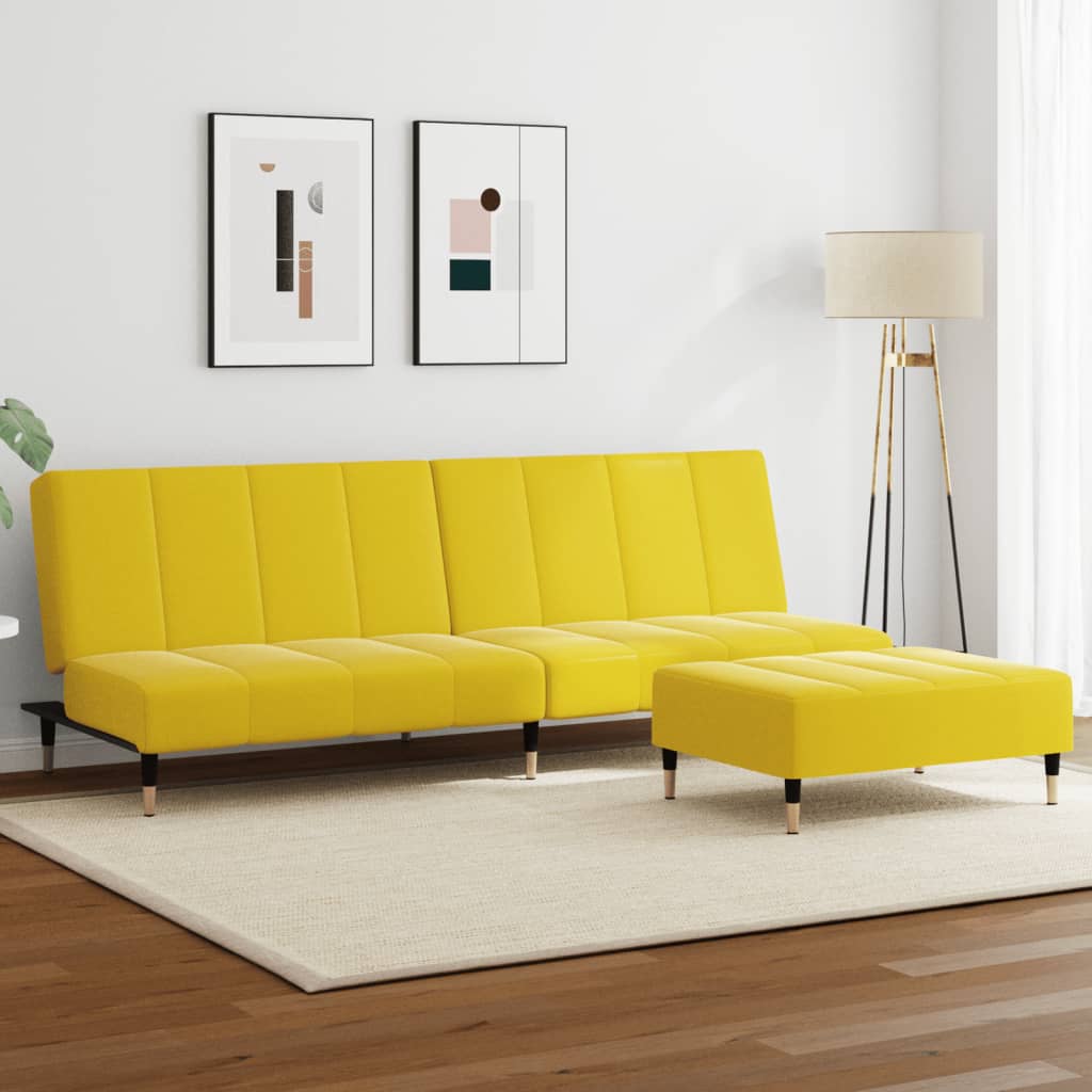 Divano Letto 2 Posti con Sgabello Giallo in Velluto - homemem39