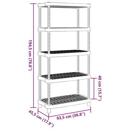 Scaffale a 5 Ripiani Nero 93,5x45,5x194,5 cm in PP