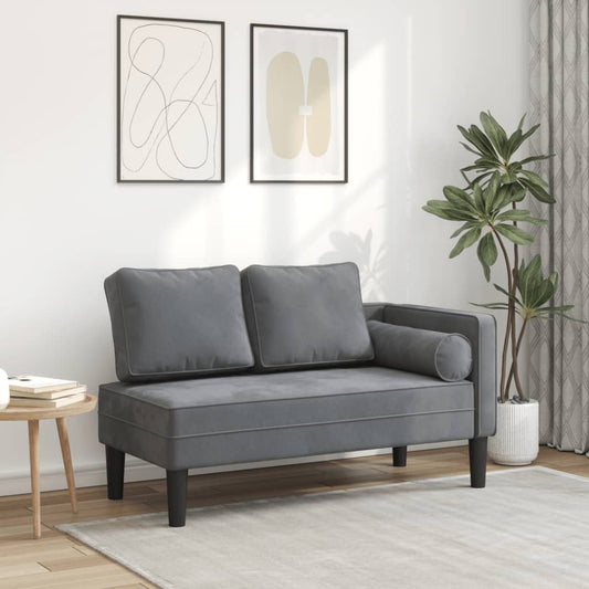 Chaise Longue con Cuscini Grigio Scuro in Velluto - homemem39