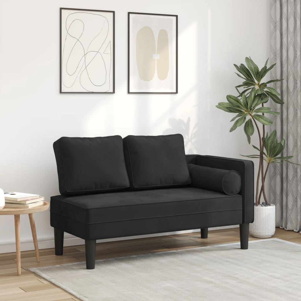 Chaise Lounge con Cuscini Nero in Velluto - homemem39