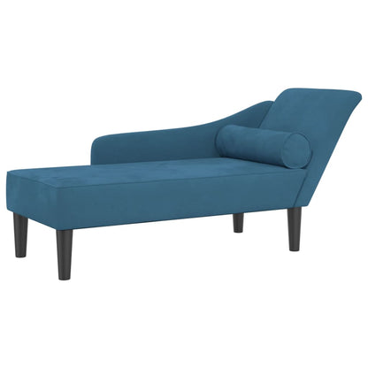 Chaise Longue con Cuscini Blu in Velluto