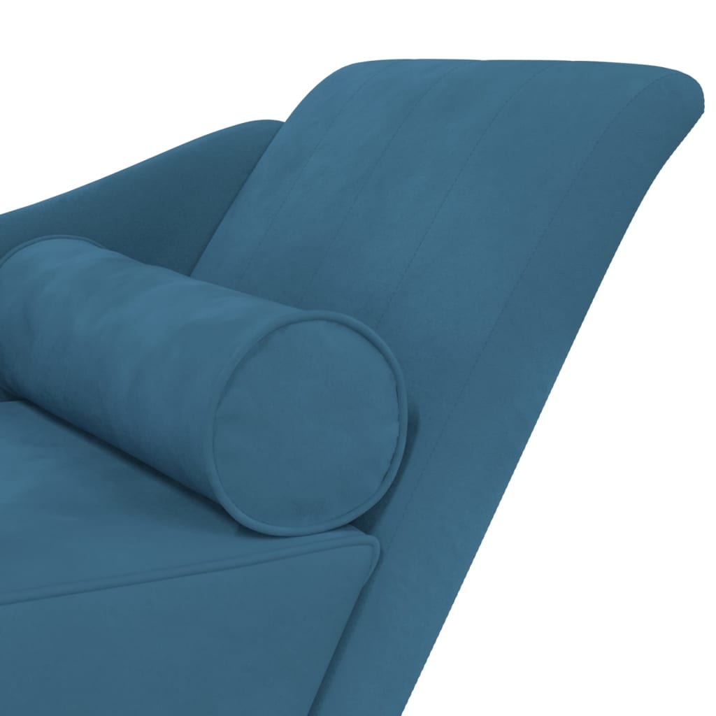 Chaise Longue con Cuscini Blu in Velluto