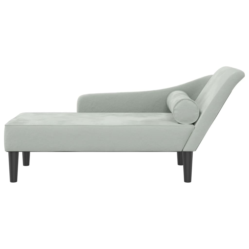 Chaise Longue con Cuscini Grigio Chiaro in Velluto