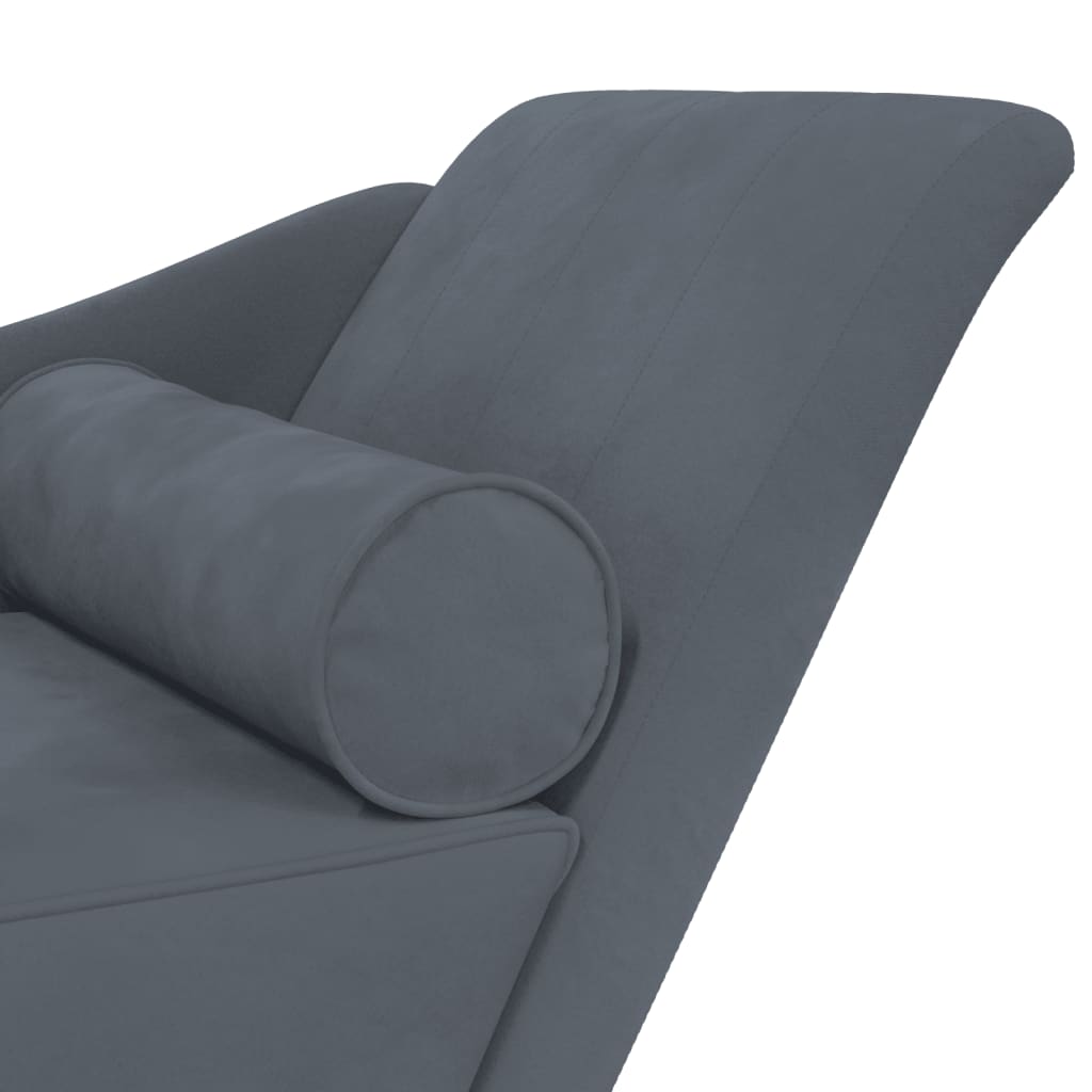 Chaise Longue con Cuscini Grigio Scuro in Velluto