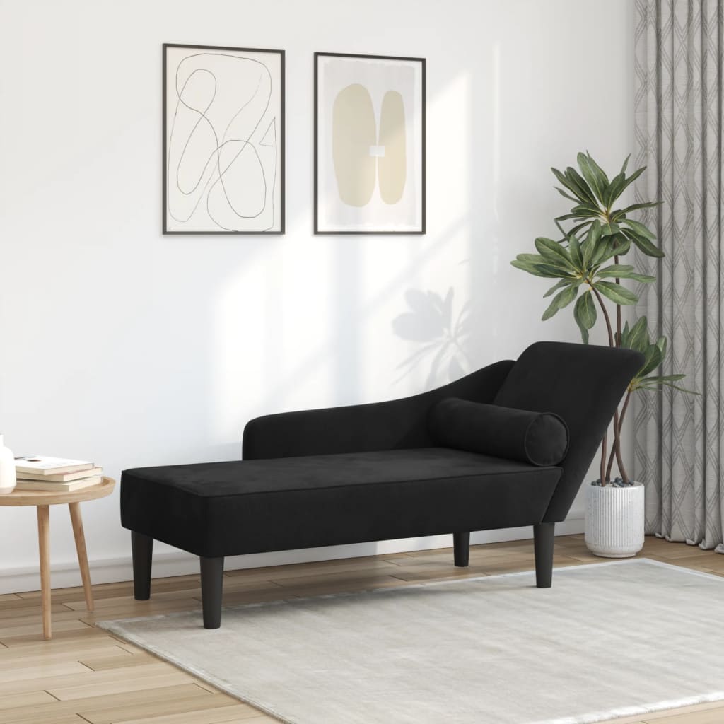 Chaise Lounge con Cuscini Nero in Velluto