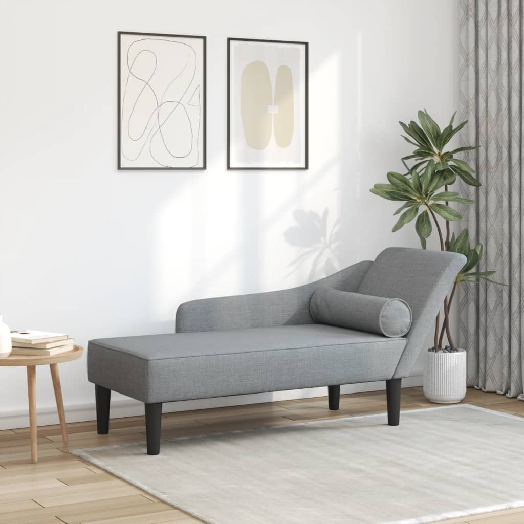 Chaise Longue con Cuscini Grigio Chiaro in Tessuto - homemem39