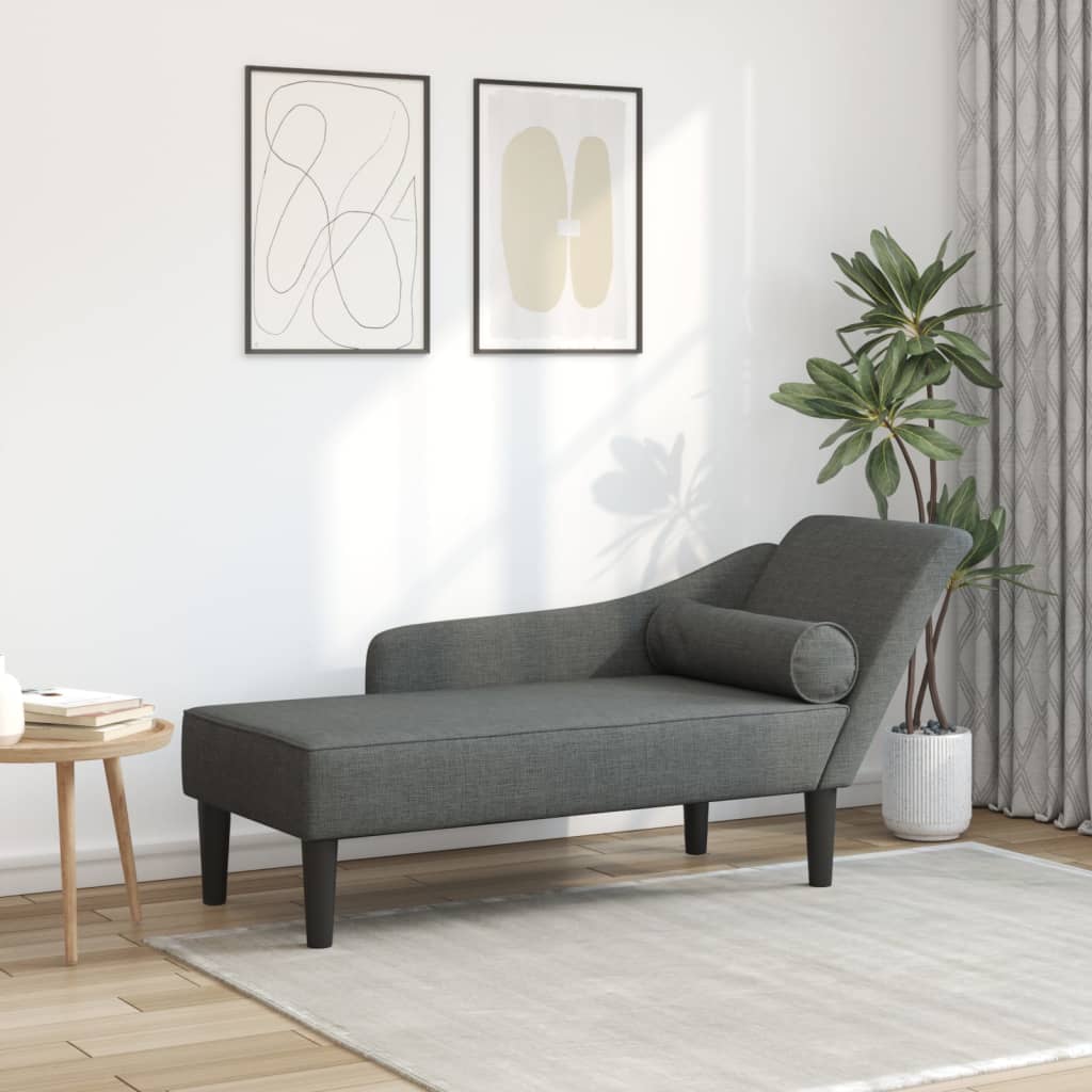 Chaise Longue con Cuscini Grigio Scuro in Tessuto - homemem39