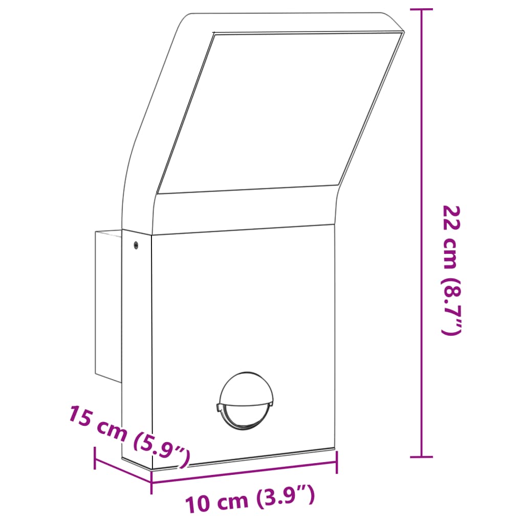 Applique con LED e Sensore 2 pz Nere in Alluminio Pressofuso - homemem39