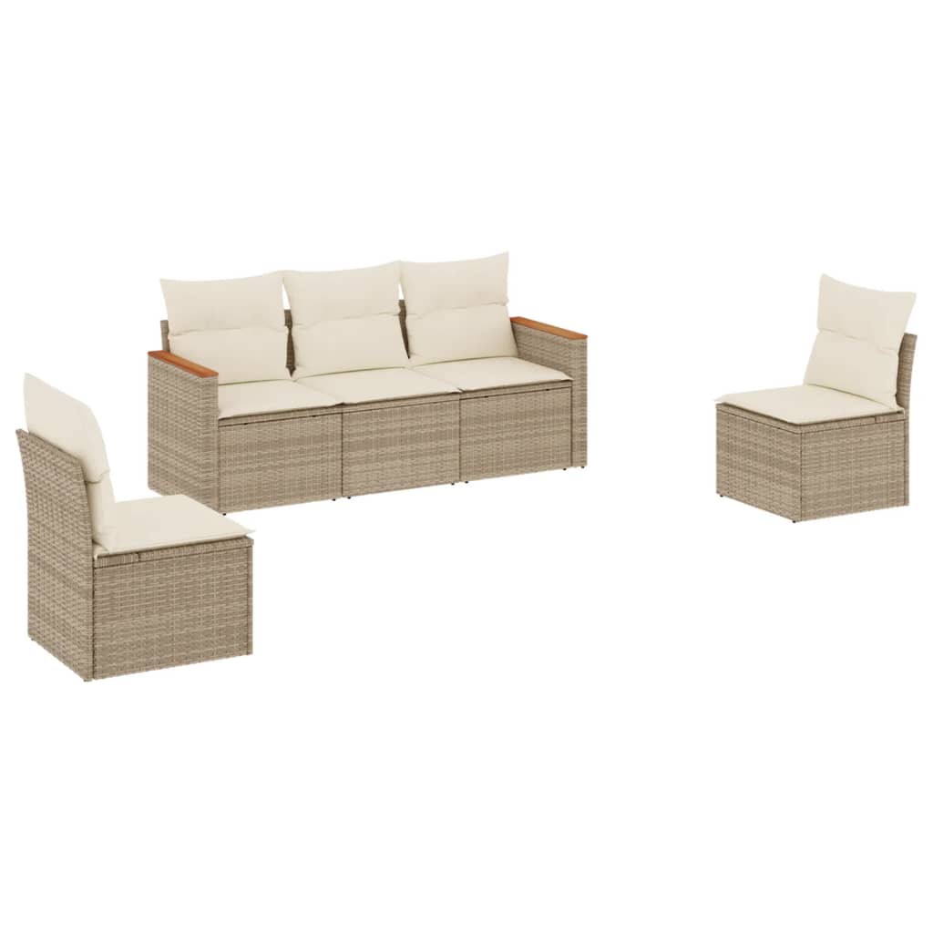 Set Divano da Giardino 5 pz con Cuscini Beige in Polyrattan - homemem39