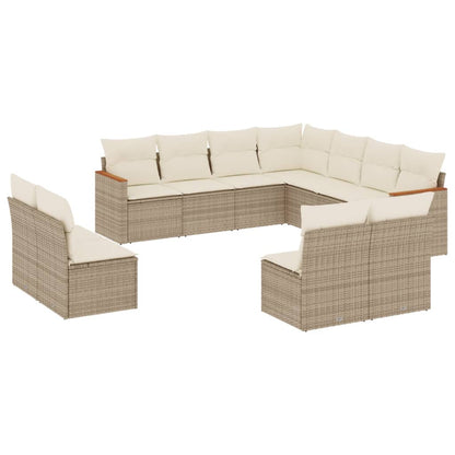 Set Divani da Giardino 11 pz con Cuscini Beige in Polyrattan - homemem39