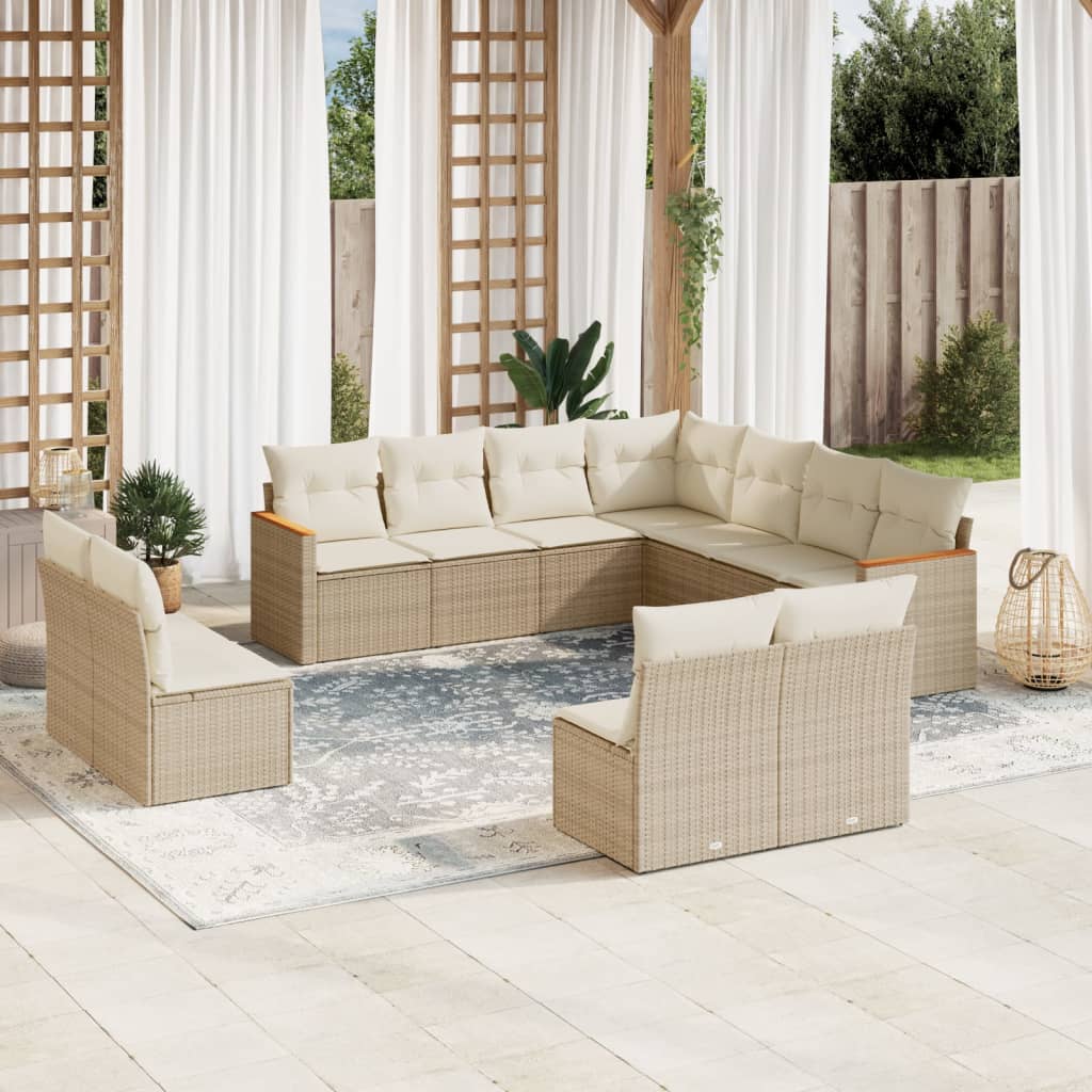 Set Divani da Giardino 11 pz con Cuscini Beige in Polyrattan - homemem39