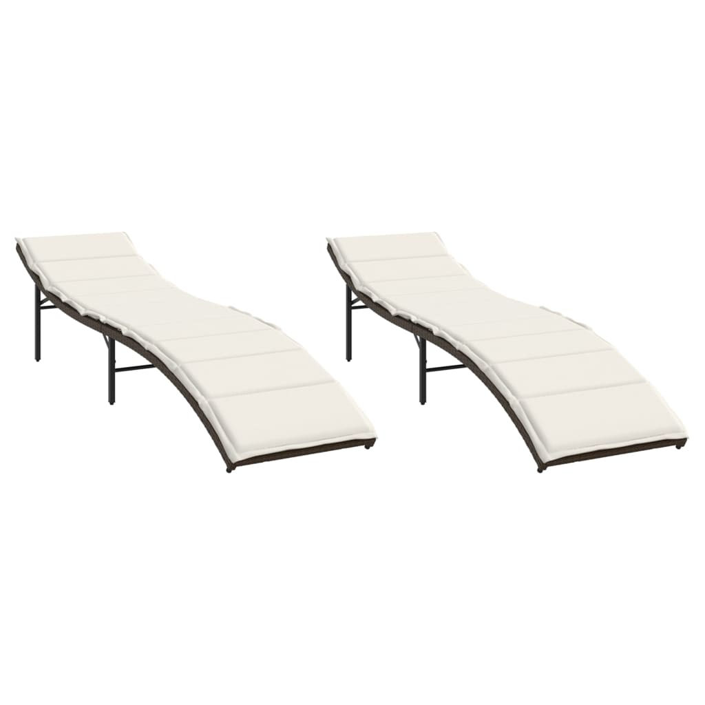 Lettini Prendisole 2 pz con Cuscini Marrone in Polyrattan - homemem39