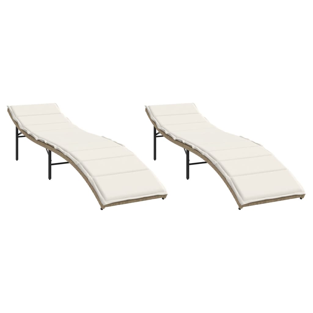 Lettini Prendisole 2 pz con Cuscini Beige in Polyrattan - homemem39