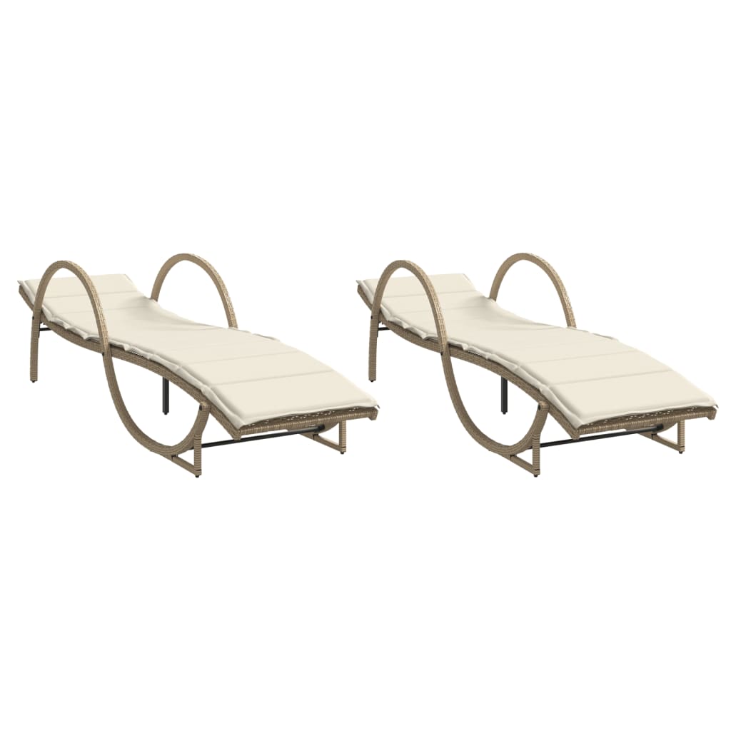 Lettini Prendisole 2 pz con Cuscini Beige in Polyrattan - homemem39