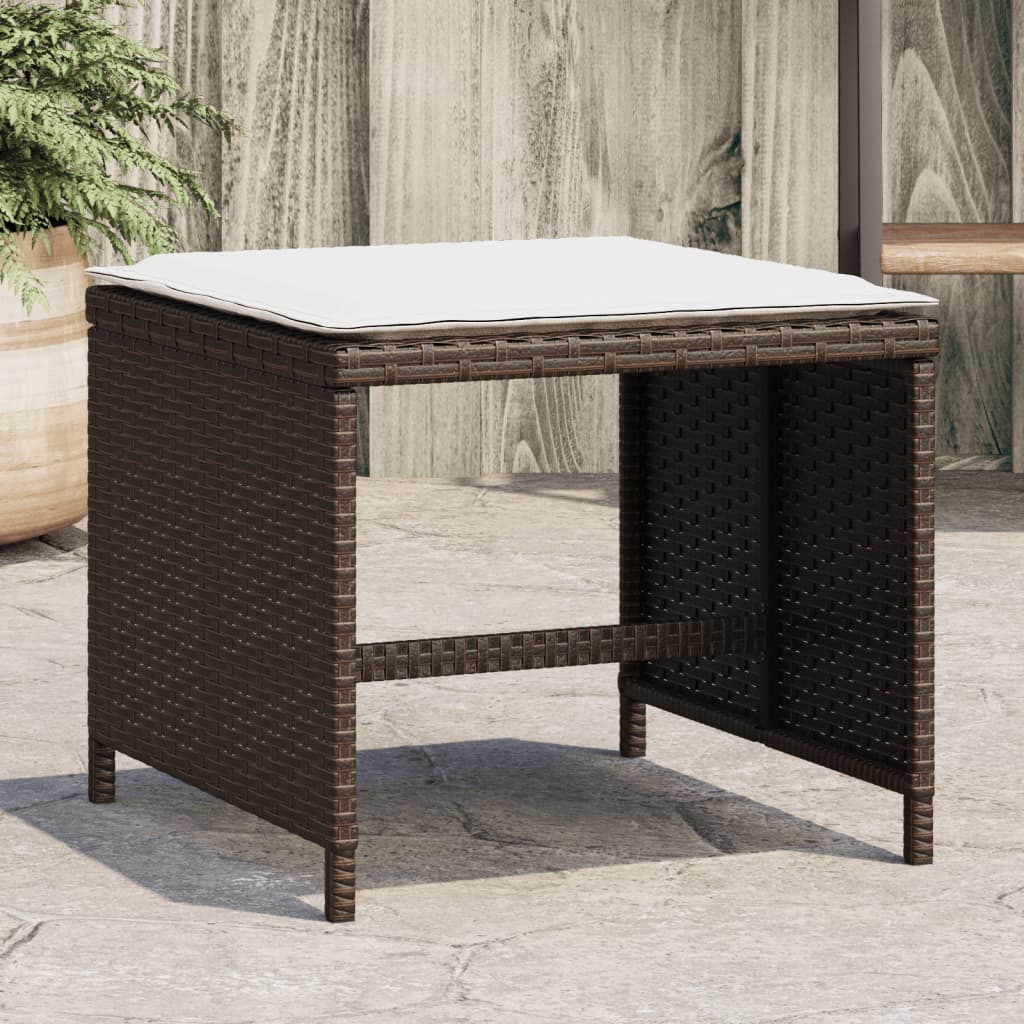 Sgabelli Giardino con Cuscini 4pz Marroni 40x40x35cm Polyrattan - homemem39