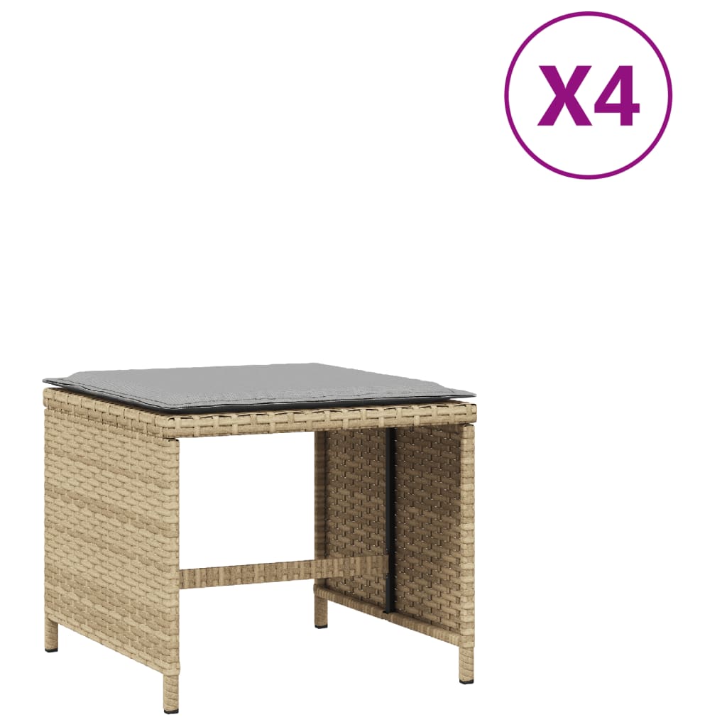 Sgabelli Giardino Cuscini 4pz Beige Misto 40x40x35cm Polyrattan - homemem39