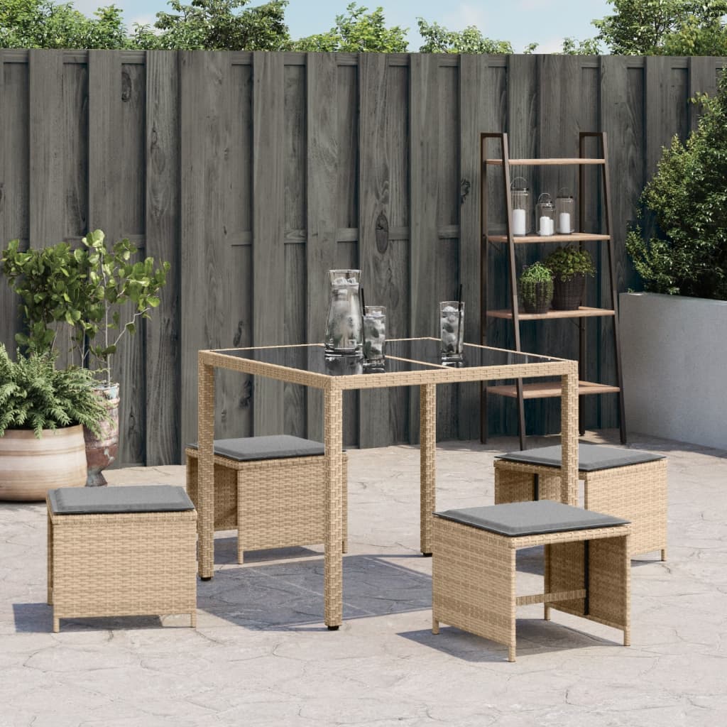 Sgabelli Giardino Cuscini 4pz Beige Misto 40x40x35cm Polyrattan - homemem39