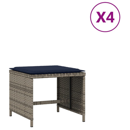 Sgabelli Giardino con Cuscini 4 pz Grigi 40x40x35 cm Polyrattan - homemem39