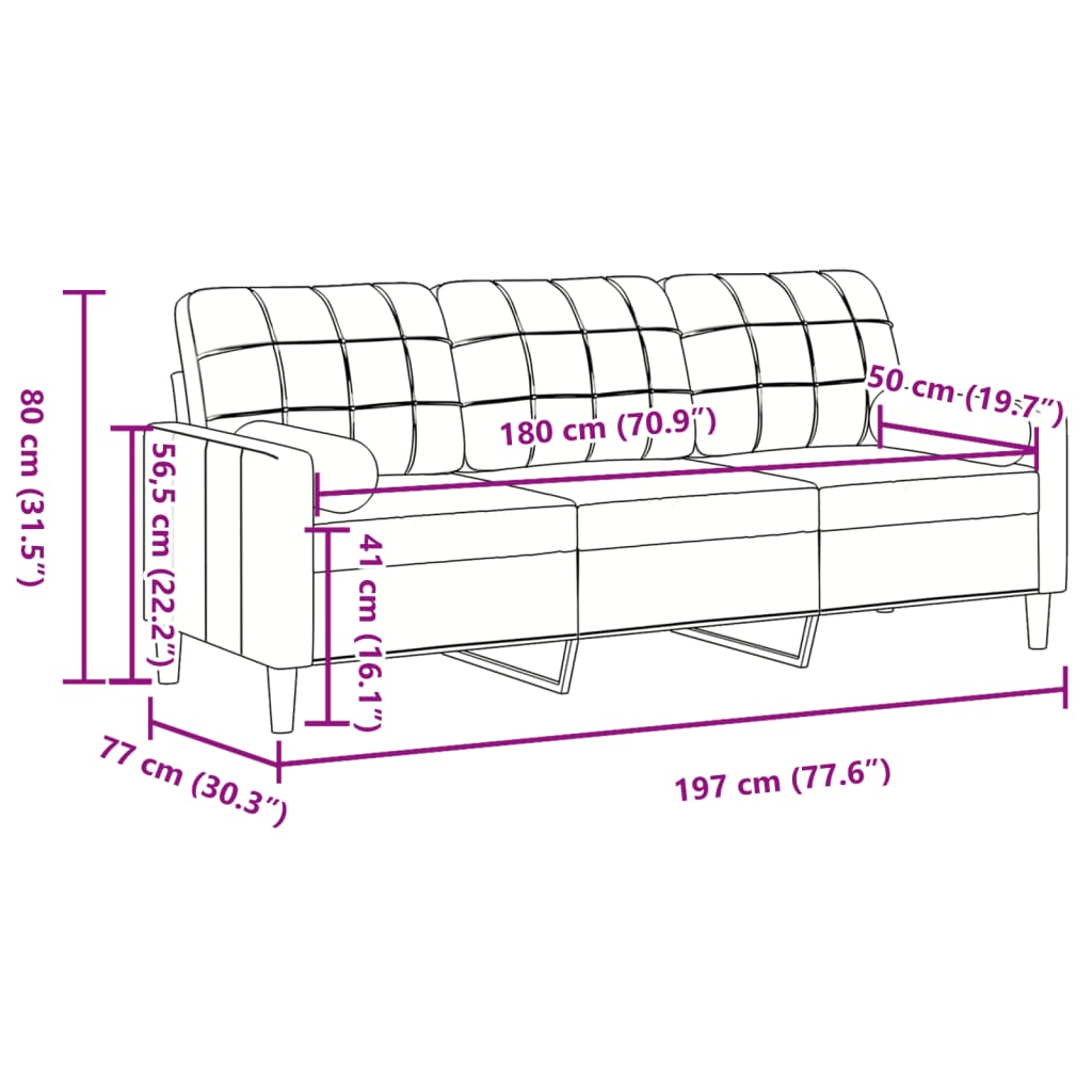 Divano a 3 Posti con Cuscini Rosa 180 cm in Velluto - homemem39