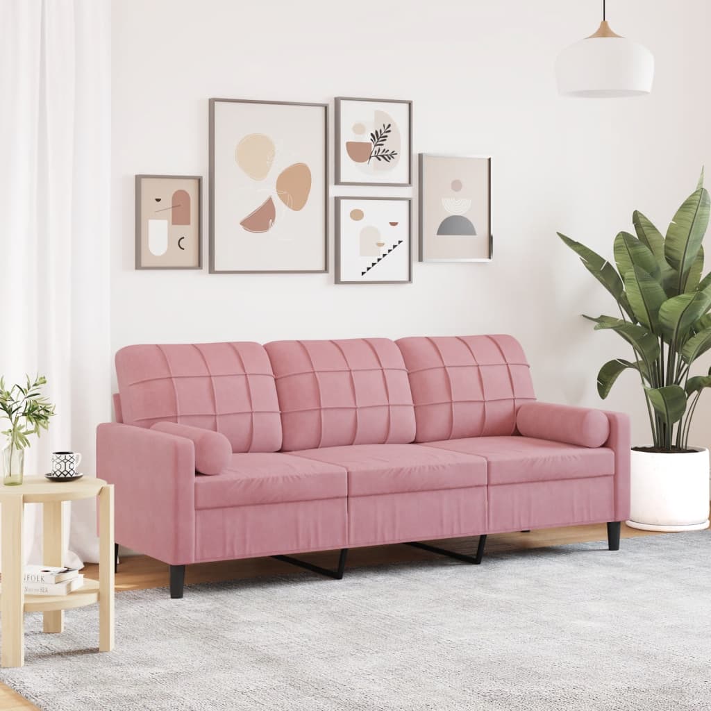 Divano a 3 Posti con Cuscini Rosa 180 cm in Velluto - homemem39