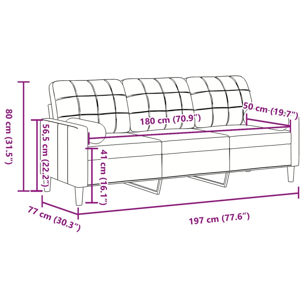 Divano a 3 Posti con Cuscini Marrone 180 cm in Velluto - homemem39