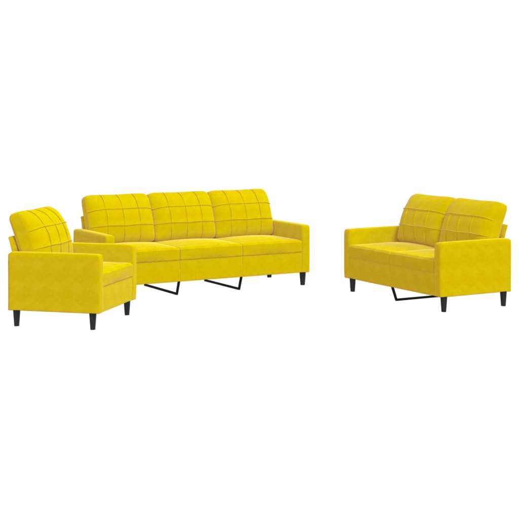 Set di Divani 3 pz con Cuscini giallo in Velluto - homemem39