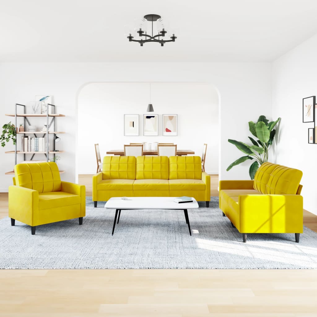 Set di Divani 3 pz con Cuscini giallo in Velluto - homemem39