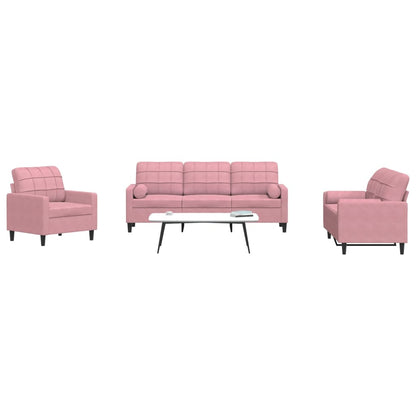 Set di Divani 3 pz con Cuscini e Rinforzi rosa in Velluto - homemem39