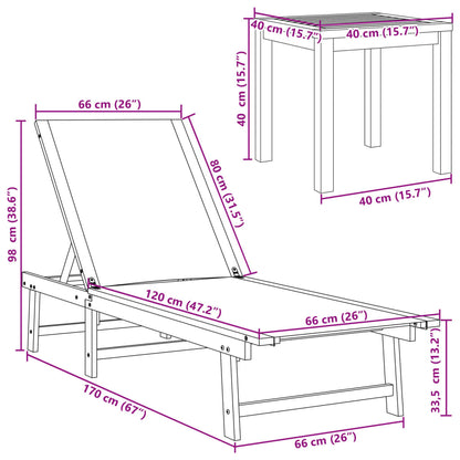 Lettini Prendisole 2 pz e Tavolo Crema Legno Acacia e Textilene