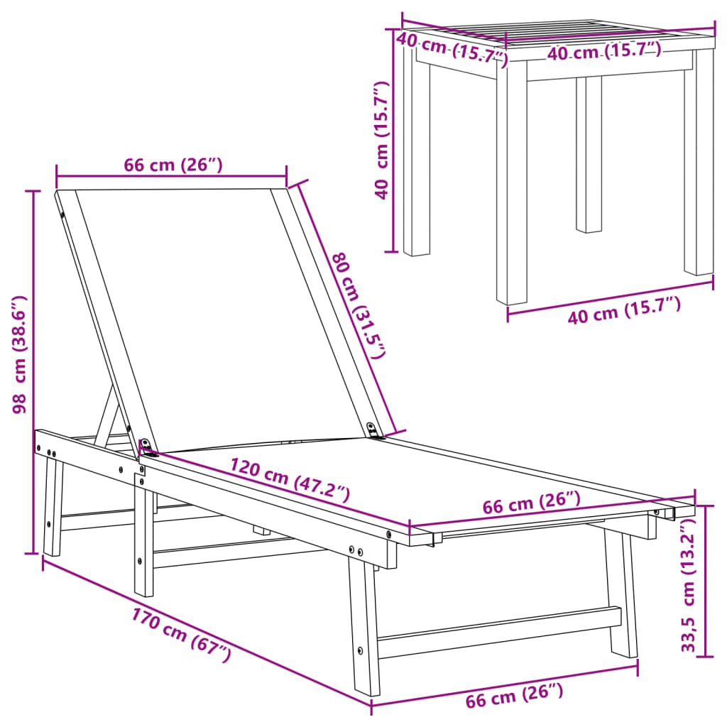 Lettini Prendisole 2 pz e Tavolo Grigio Legno Acacia/Textilene