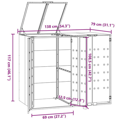 Copribidone con Ruote per 2 Bidoni Nera 138x79x117cm in Acciaio - homemem39