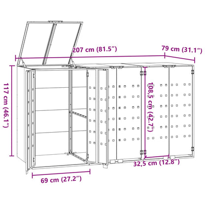 Copribidone con Ruote per 3 Bidoni Nera 207x79x117cm in Acciaio - homemem39