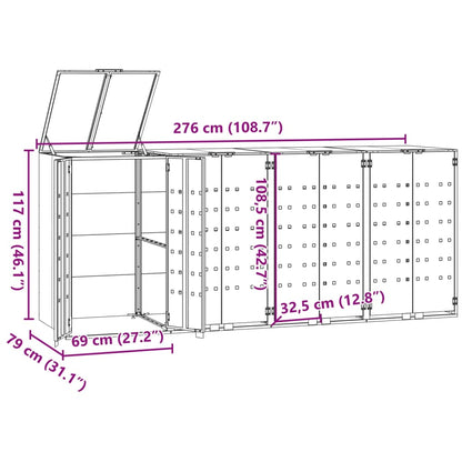 Copribidone con Ruote per 4 Bidoni Grigio 276x79x117cm Acciaio - homemem39