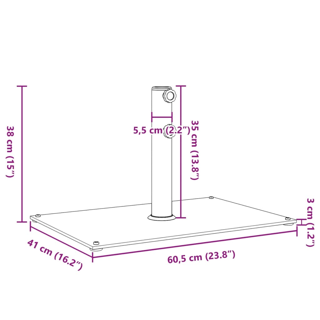 Base per Ombrellone per Pali Ø32/38/48 mm 15 kg Rettangolare