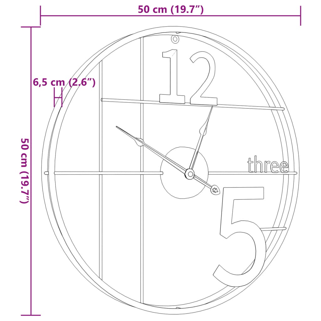 Orologio da Parete Nero Ø50 cm in Ferro - homemem39