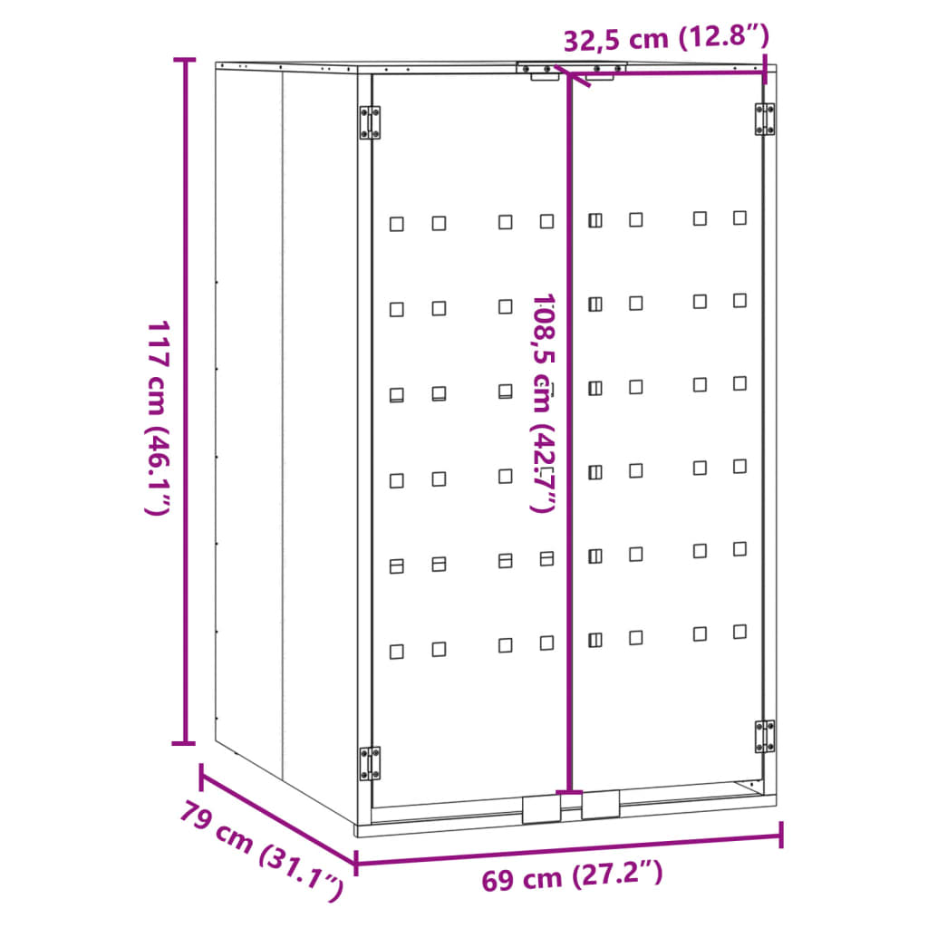 Copribidone Ruote Bidone Singolo Antracite 69x79x117cm Acciaio - homemem39