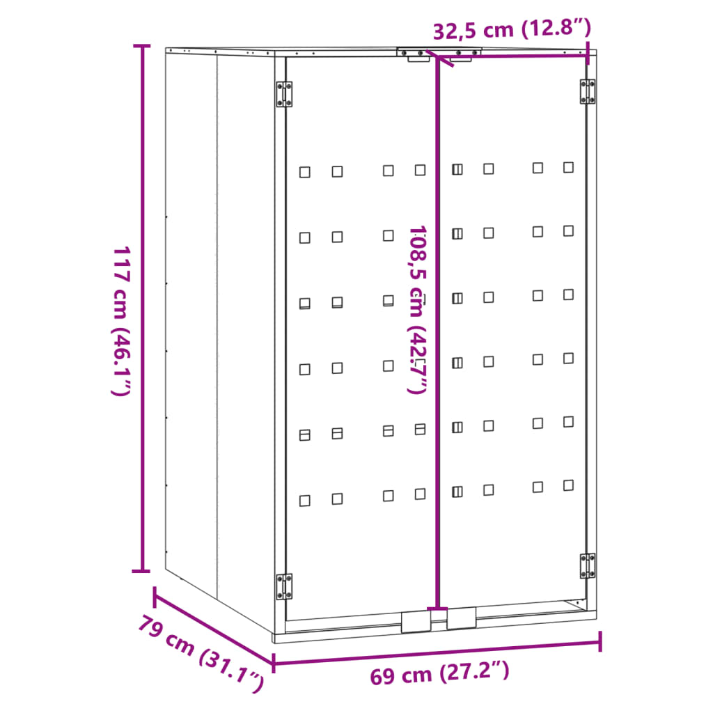 Copribidone con Ruote Bidone Singolo Grigio 69x79x117cm Acciaio - homemem39