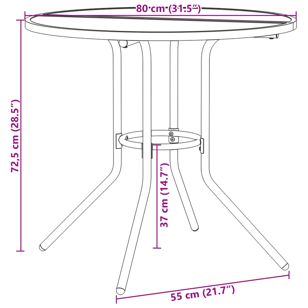 Tavolo Patio Rotondo Antracite Ø80x72,5 cm Acciaio Verniciato - homemem39