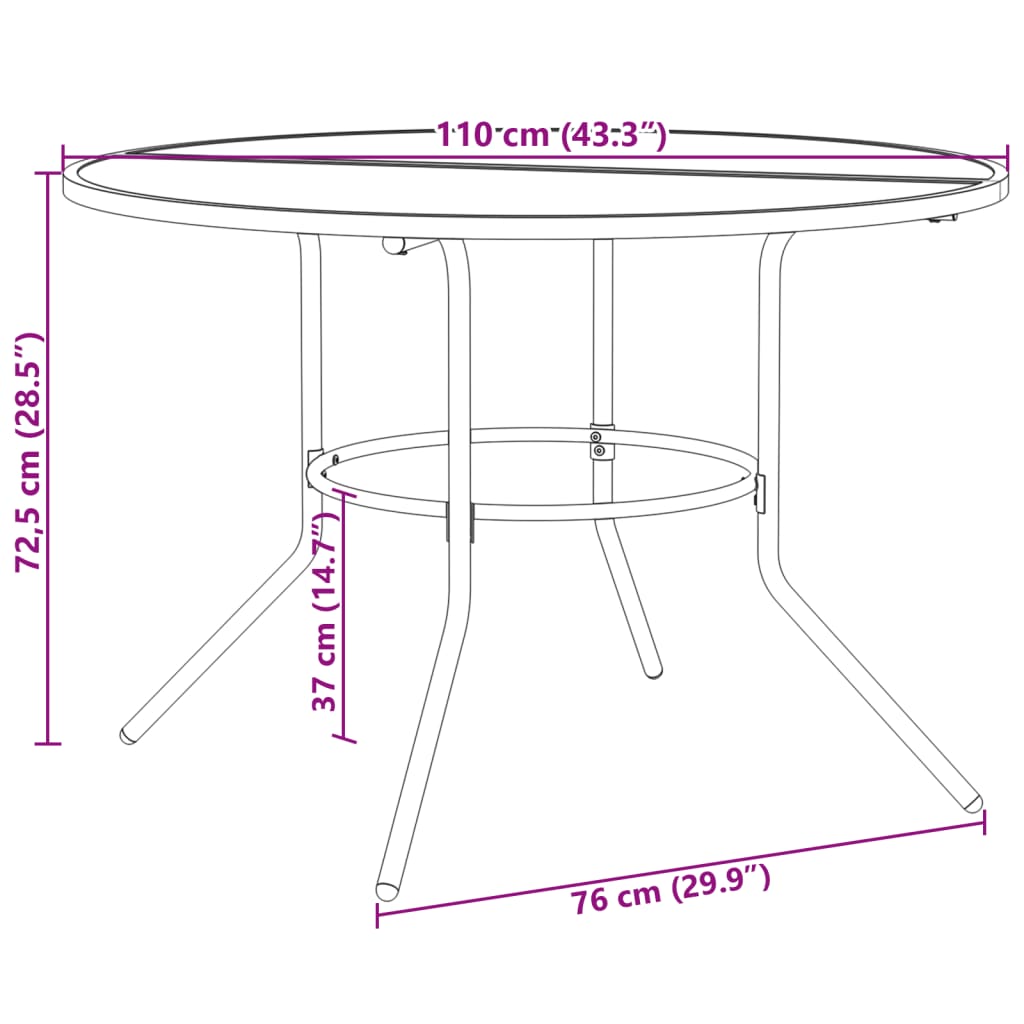 Tavolo Patio Rotondo Antracite Ø110x72,5 cm Acciaio Verniciato - homemem39