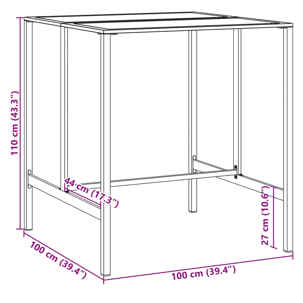 Tavolo da Bar Nero 100x100x110 cm Acciaio Verniciato a Polvere - homemem39