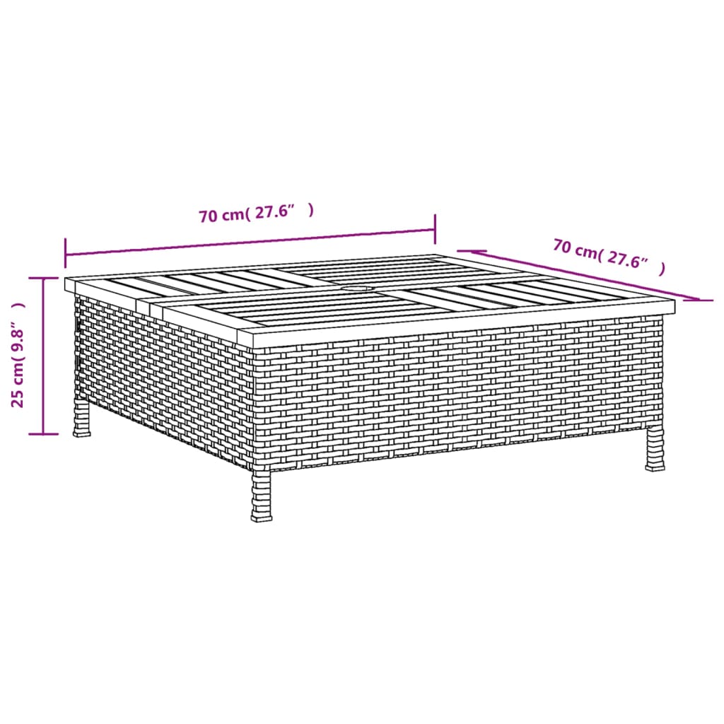 Tavolo da Giardino Nero 70x70x25cm in Rattan e Legno di Acacia - homemem39