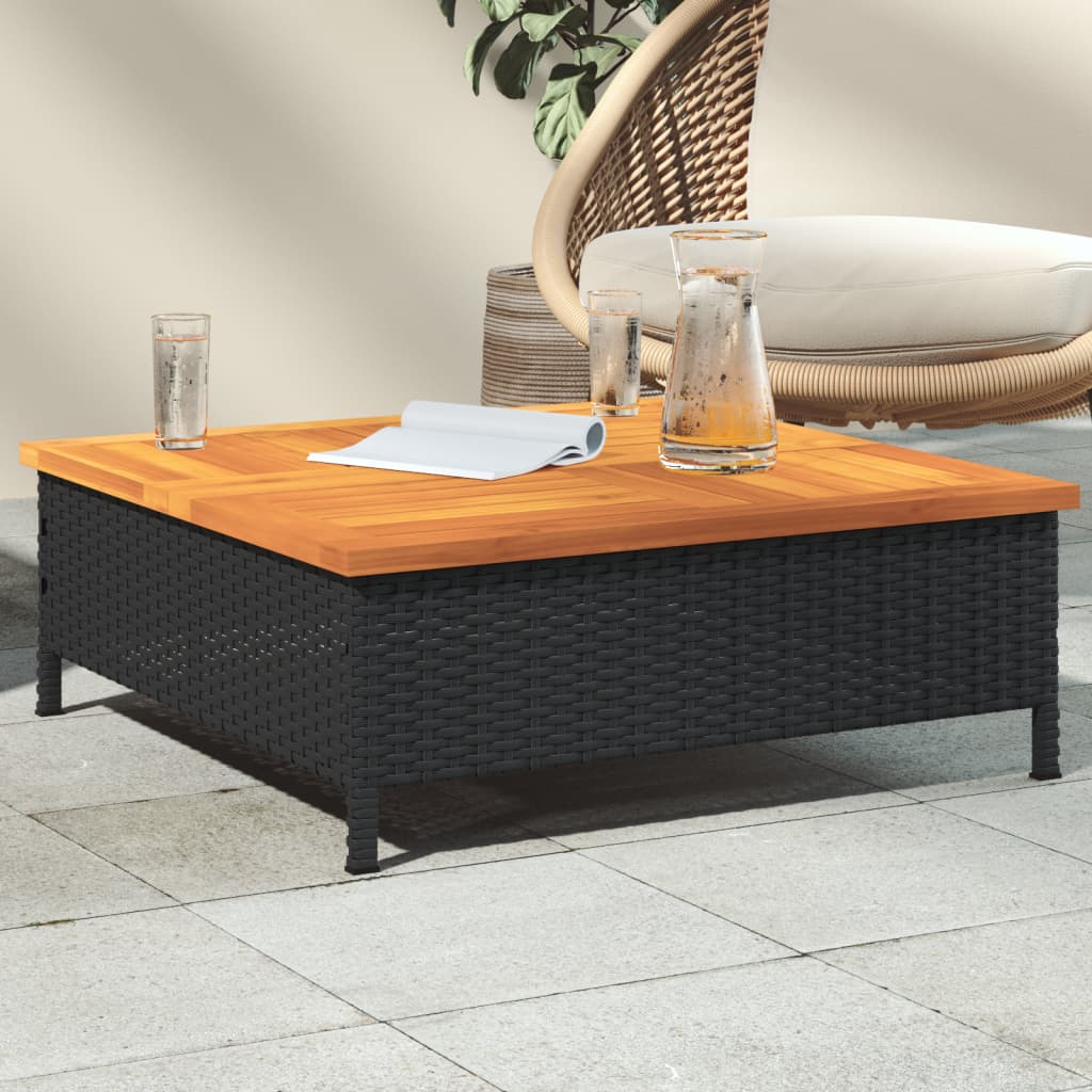 Tavolo da Giardino Nero 70x70x25cm in Rattan e Legno di Acacia - homemem39