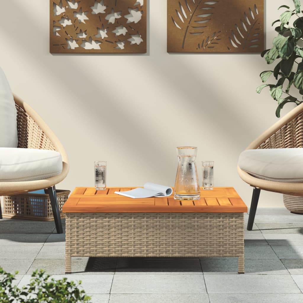 Tavolo da Giardino Beige 70x70x25cm in Rattan e Legno di Acacia - homemem39