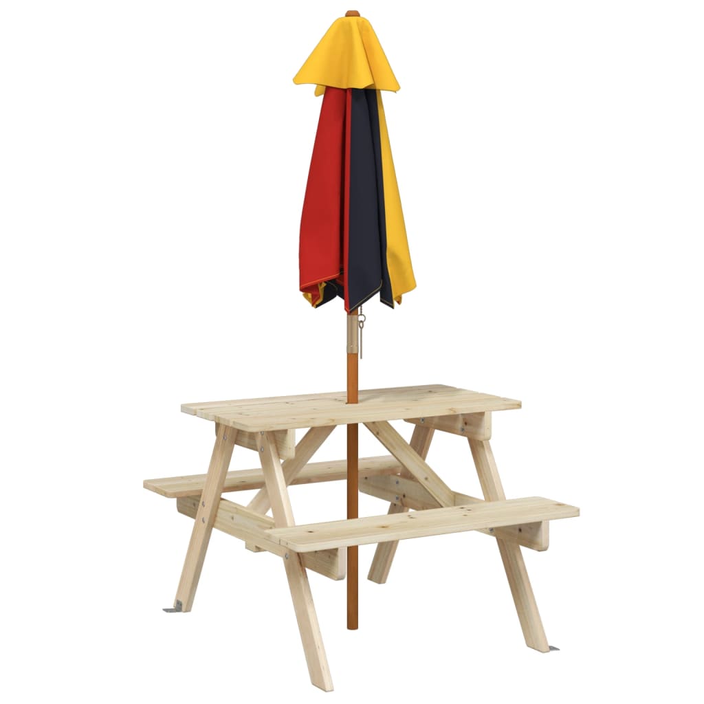 Tavolo da Picnic per 4 Bambini con Ombrellone Legno di Abete - homemem39