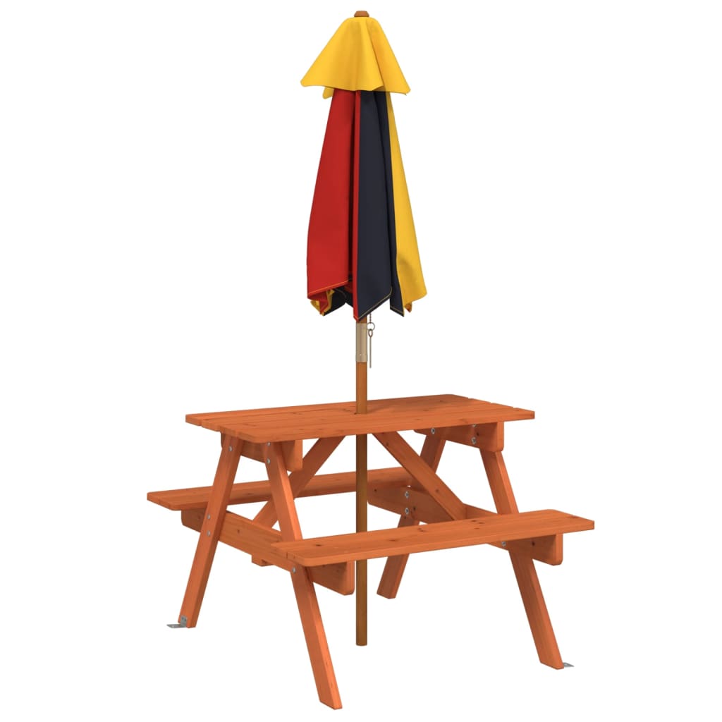 Tavolo da Picnic per 4 Bambini con Ombrellone Legno di Abete - homemem39