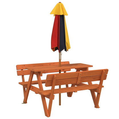 Tavolo da Picnic per 4 Bambini con Ombrellone Legno di Abete - homemem39