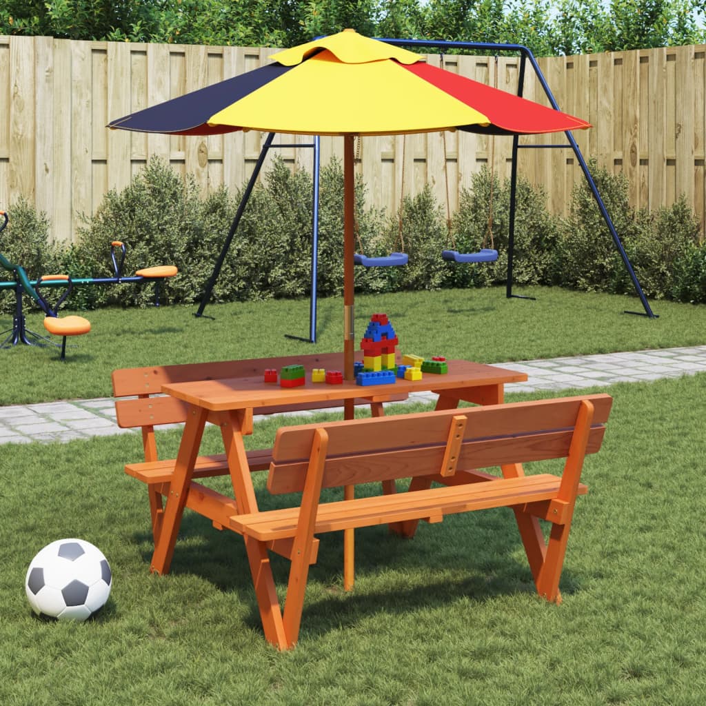 Tavolo da Picnic per 4 Bambini con Ombrellone Legno di Abete - homemem39