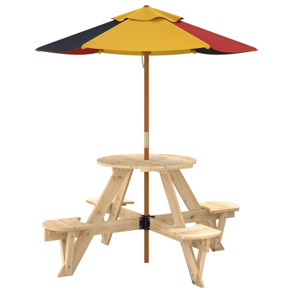 Tavolo Picnic per 4 Bambini con Ombrellone Rotondo Legno Abete - homemem39