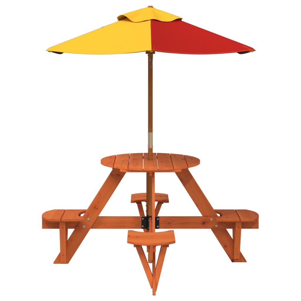 Tavolo Picnic per 4 Bambini con Ombrellone Rotondo Legno Abete - homemem39